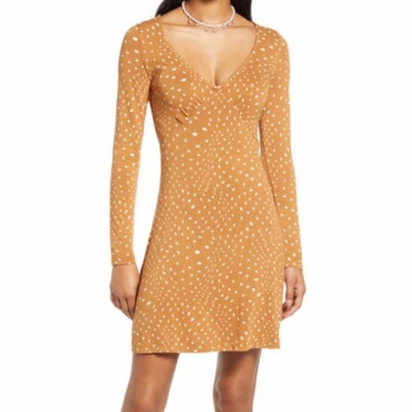 bp Dresses & Skirts - Long Sleeve Mustard Color Dress with Dots All Over Size S